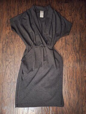Meg Charcoal Grey Dress with Low-cut Draped Neckline Size Large